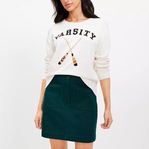 Loft Varsity Rowing Sweater 100% Cotton in Whisper White Size Medium